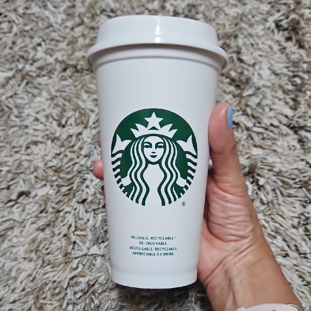Starbucks Reusable White Tumbler. Plastic Cup.